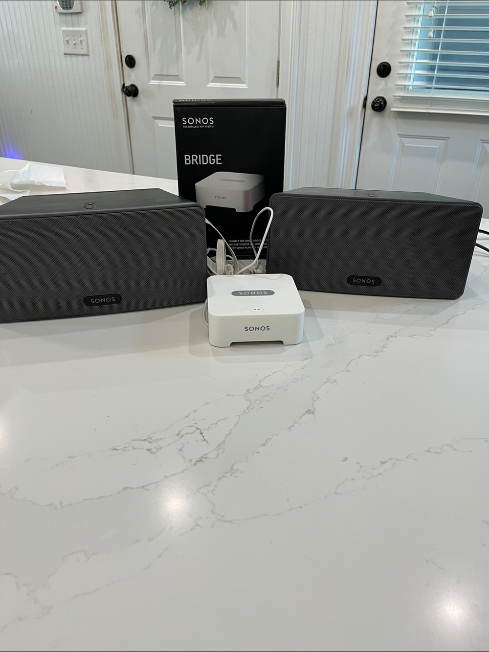 Sonos Black Wireless Speaker Pair with White Bridge Unit